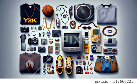 Y2K Retro Fashion Collection: Vintage Electronics and Personal Stuff of the 90s 112666223