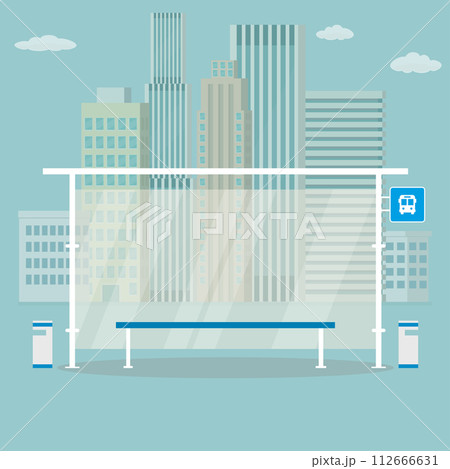 Empty Modern public transport stop,urban landscape on background Empty Modern public transport stop,urban landscape on background 112666631