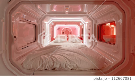 futuristic Bed space capsule hotel 112667081