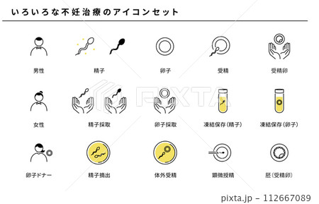 いろいろな不妊治療のシンプルアイコンセット、ベクター 112667089