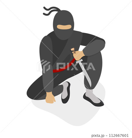 3D Isometric Flat Vector Set of Ninja Warriors, Fighting Poses. Item 2 3D Isometric Flat Vector Set of Ninja Warriors, Fighting Poses. Item 2 112667601