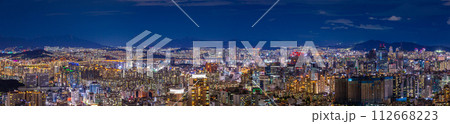 Panorama and Skyscraper and Skyline of Seoul city at night, Seoul, South Korea. 112668223
