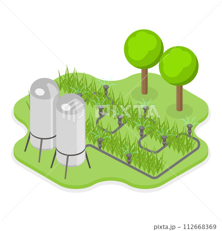 3D Isometric Flat Vector Illustration of Irrigation System, Farming Agriculture. Item 2 112668369