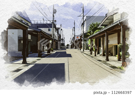 水彩画風 飯山 雁木通り 長野県飯山市 水彩画風 飯山 雁木通り 長野県飯山市 112668397