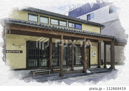 水彩画風　飯山　雁木通り　飯山市食の町屋　長野県飯山市 112668419