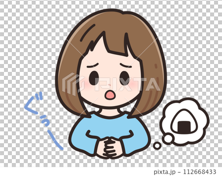 お腹が空いたの若い女性のイラスト 112668433