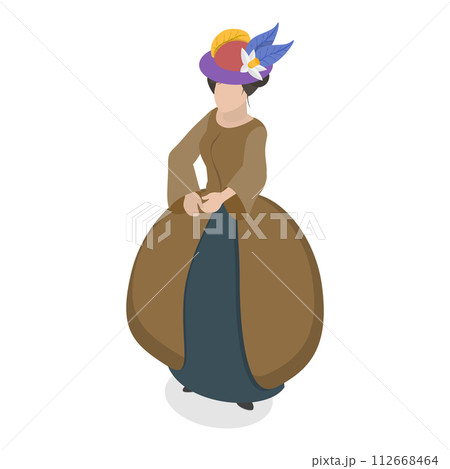 3D Isometric Flat Vector Set of Victorian Period Characters and Objects, 19th Century European Ladies and Gentlemen. Item 2 3D Isometric Flat Vector Set of Victorian Period Characters and Objects, 19th Century European Ladies and Gentlemen. Item 2 112668464