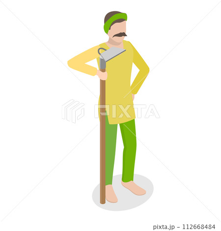3D Isometric Flat Vector Set of Indian Farmer Scenes, Agricultural Workers. Item 1 3D Isometric Flat Vector Set of Indian Farmer Scenes, Agricultural Workers. Item 1 112668484