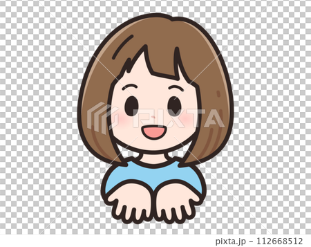Illustration of a young woman asking for something 112668512