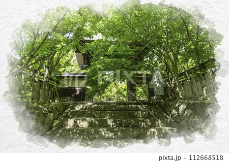 水彩画風 飯山 寺めぐり遊歩道 称念寺 長野県飯山市 水彩画風 飯山 寺めぐり遊歩道 称念寺 長野県飯山市 112668518