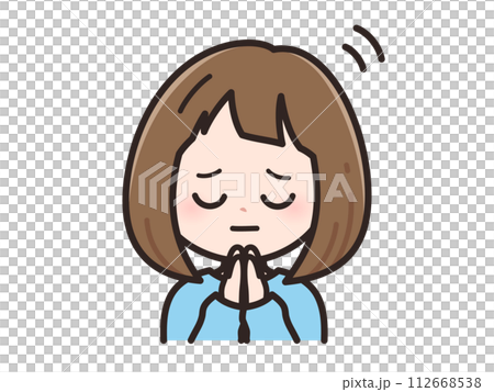 Illustration of a young woman saying sorry Illustration of a young woman saying sorry 112668538