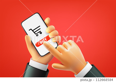 Man do shopping via smartphone. 3d vector illustration Man do shopping via smartphone. 3d vector illustration 112668584