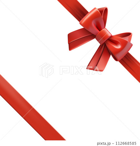 Red ribbon with bow on the top of gift box. Design trmplate. 3d vector illustration Red ribbon with bow on the top of gift box. Design trmplate. 3d vector illustration 112668585