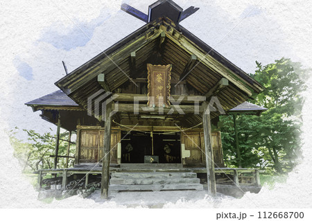 水彩画風　飯山城址公園　葵神社　長野県飯山市 112668700