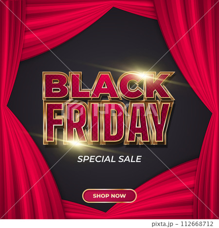 Black Friday sale banner or poster template with elegant 3d text and black and red concept 112668712