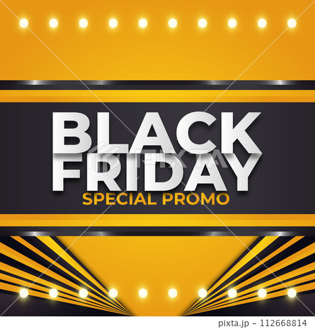 Black Friday sale banner with black and yellow concept and glowing lights Black Friday sale banner with black and yellow concept and glowing lights 112668814