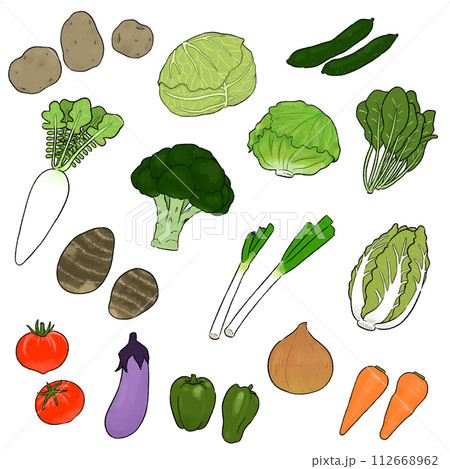 指定野菜15品目のシンプルなイラストセット_ブロッコリー追加【文字なし】 指定野菜15品目のシンプルなイラストセット_ブロッコリー追加【文字なし】 112668962