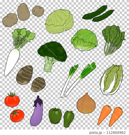 Simple illustration set of 15 designated vegetables_broccoli added [no text] 112668962