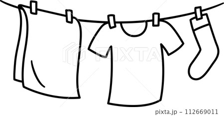 Laundry drying on washing line doodle icon 112669011