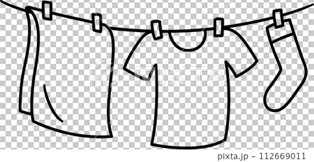 Laundry drying on washing line doodle icon 112669011