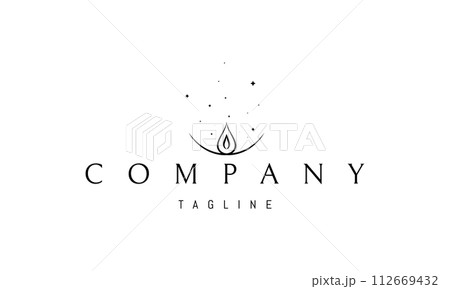A vector logo with an abstract image of a drop at the base of the moon with stars. 112669432