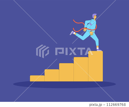 Business career ladder. Man climbing up stairs to reach goal. Motivation for work and learning achievement. Vector line art illustration Business career ladder. Man climbing up stairs to reach goal. Motivation for work and learning achievement. Vector line art illustration 112669768