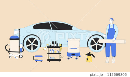 Car detailing Vehicle wrapping and polish. Repair auto garage. Vector flat illustration 112669806
