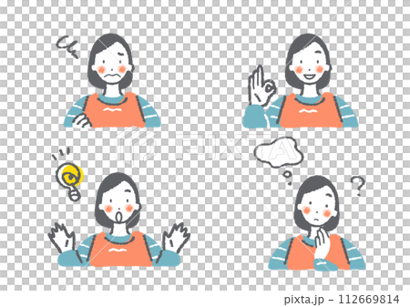 Young mother's facial expression set - stylish and cute hand-drawn illustrations 112669814