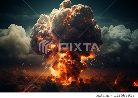 AI-generated content. Explosive fiery mushroom cloud over city 112669918