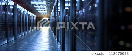 Servers. Servers room data center. Backup, mining, hosting, mainframe, farm and computer rack with storage information. 3d rendering 112670028