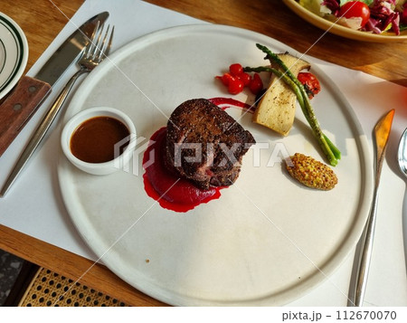 a gourmet beef steak plate 112670070