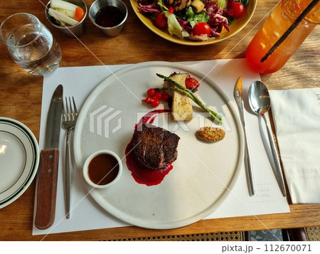 a gourmet beef steak plate 112670071