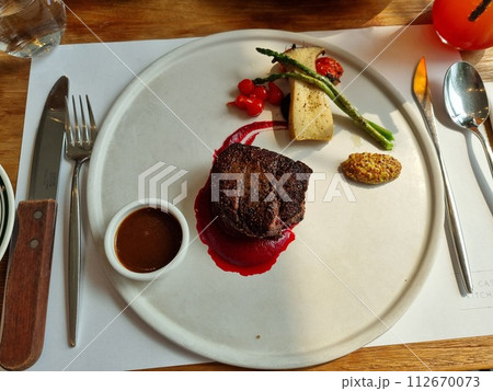 a gourmet beef steak plate a gourmet beef steak plate 112670073