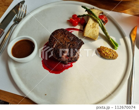 a gourmet beef steak plate 112670074