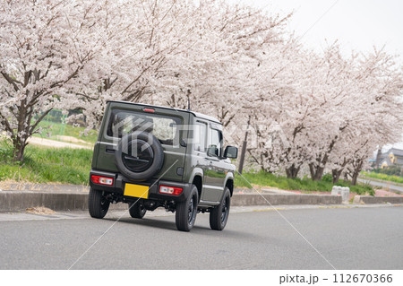 桜 満開 4WD 軽自動車 運転 ドライブ 112670366