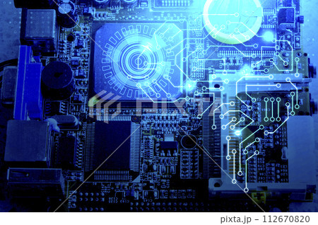 top view of motherboard, computer motherboard, artificial intelligence concept 112670820