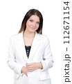 A young woman in a white blazer on a transparent background. 112671154