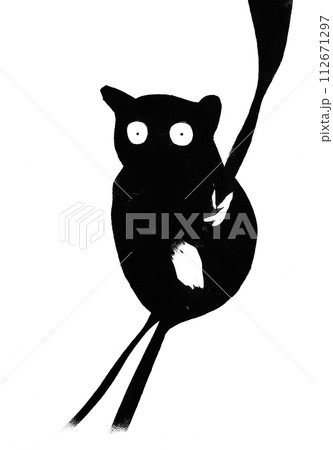 lemur on tree drawn by hand with black ink lemur on tree drawn by hand with black ink 112671297