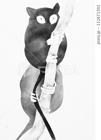 two lemurs on bamboo drawn by hand 112671302