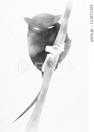 one lemur on bamboo drawn by hand on paper one lemur on bamboo drawn by hand on paper 112671305