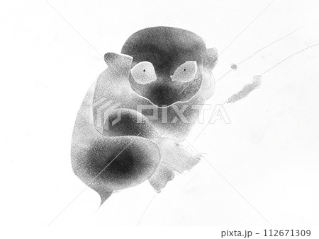 baby lemur on bamboo close up drawn by hand 112671309