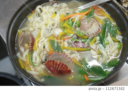 Korea food. chopped noodles Seafood kalguksu Korea food. chopped noodles Seafood kalguksu 112671382