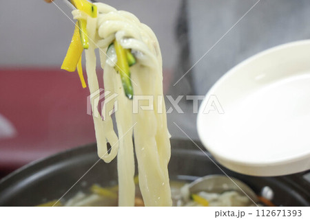 Korea food. chopped noodles Seafood kalguksu Korea food. chopped noodles Seafood kalguksu 112671393