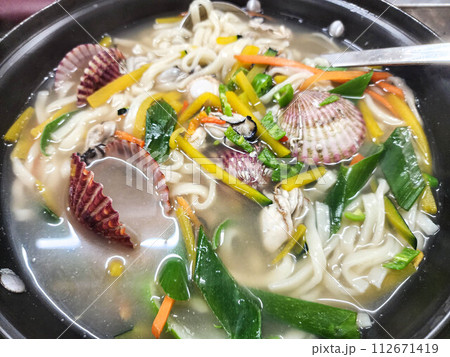 Korea food. chopped noodles Seafood kalguksu Korea food. chopped noodles Seafood kalguksu 112671419