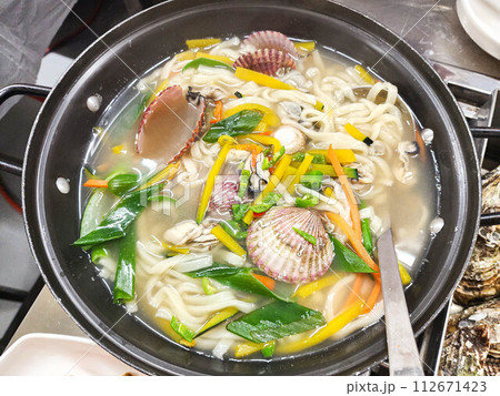 Korea food. chopped noodles Seafood kalguksu 112671423