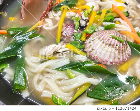 Korea food. chopped noodles Seafood kalguksu 112671424