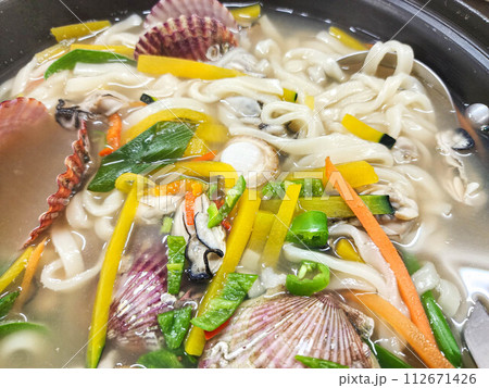 Korea food. chopped noodles Seafood kalguksu Korea food. chopped noodles Seafood kalguksu 112671426