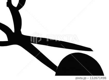 top view of silhouette of scissors and spool 112671496