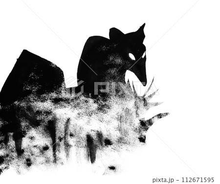 Silhouette of rat sitting in grass on paper Silhouette of rat sitting in grass on paper 112671595