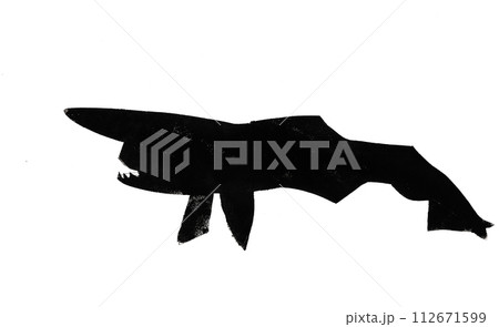 Silhouette of Goblin shark drawn by hand with ink 112671599